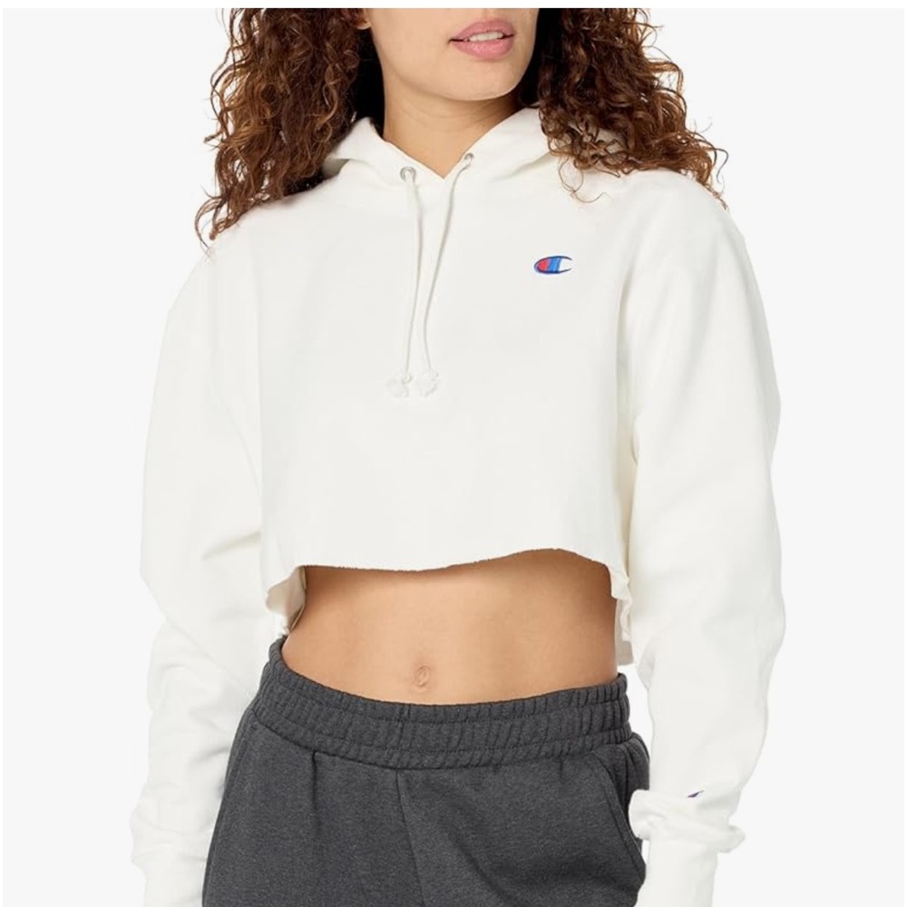 Champion NWT XS (S M GOOD) oversized cropped white hoodie thick sweatshirt